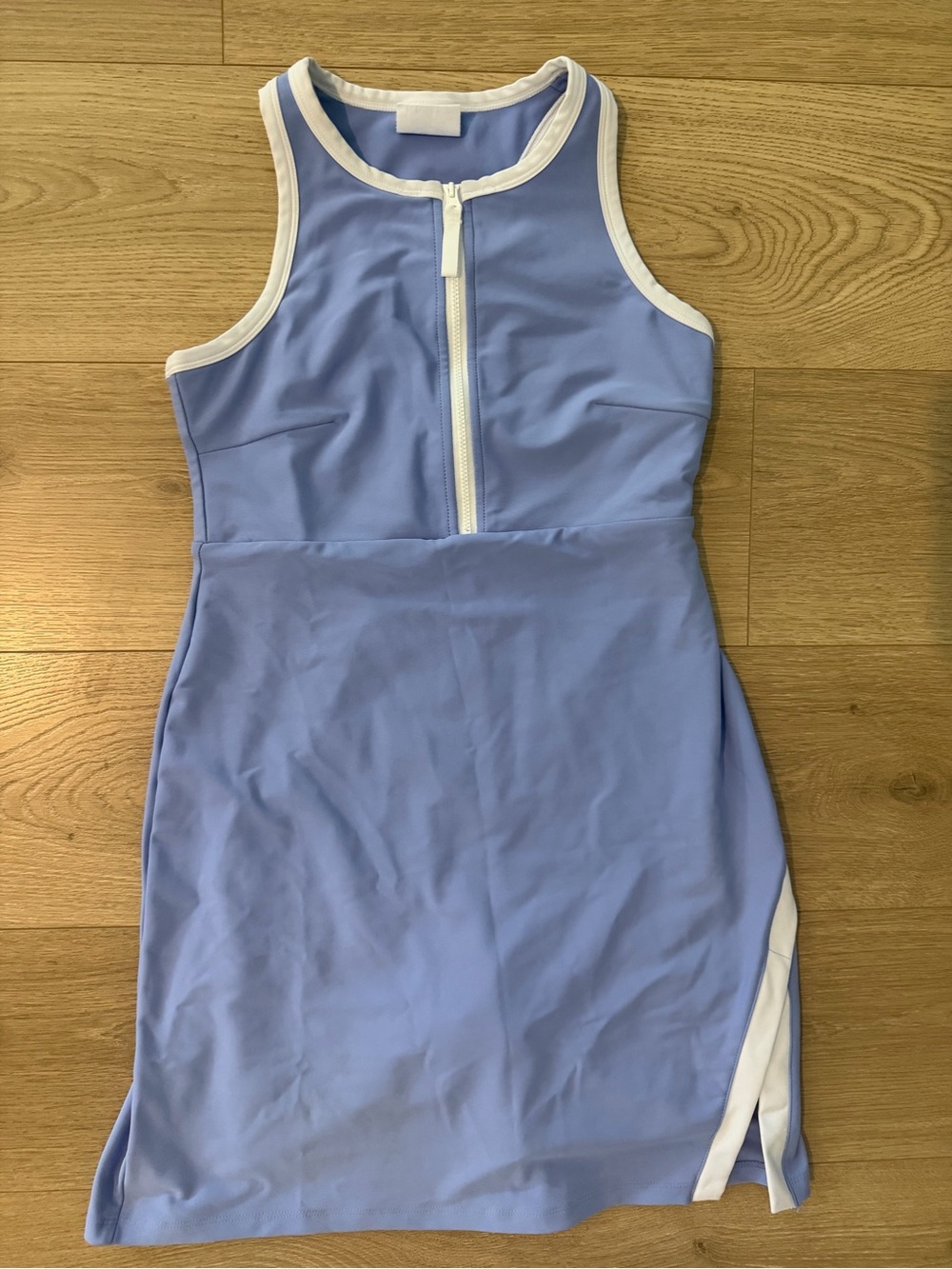 Sage Zip-Front Athletic Mini Dress with White Trim size small